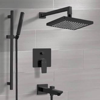 Tub and Shower Faucet Matte Black Tub and Shower Faucet Set with Handheld, Rain Shower Head Remer TSR43